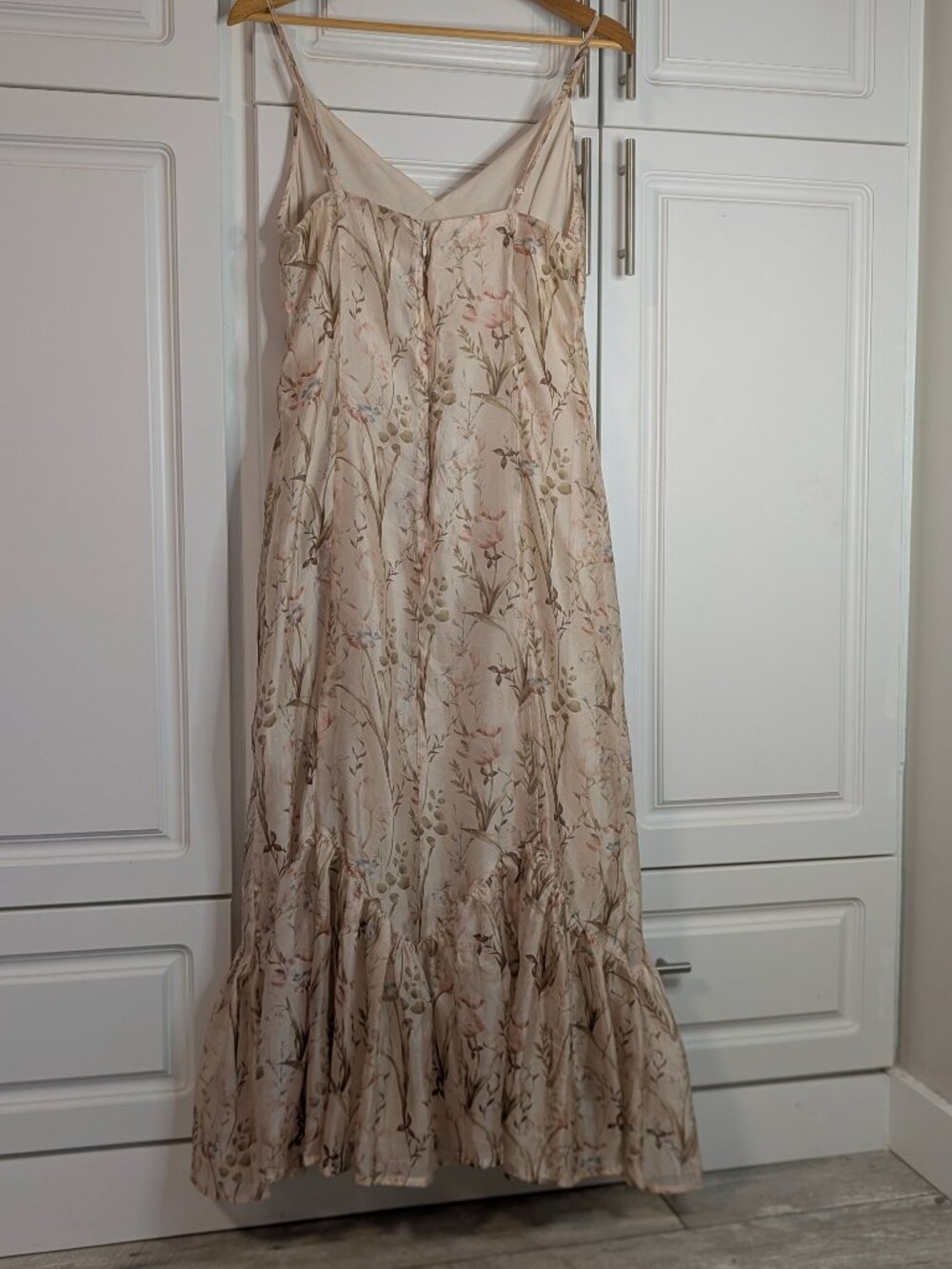 Storia Floral Slip Maxi Dress L Ruffled Fishtail Hem Romantic Fairycore NWOT - Picture 5 of 14